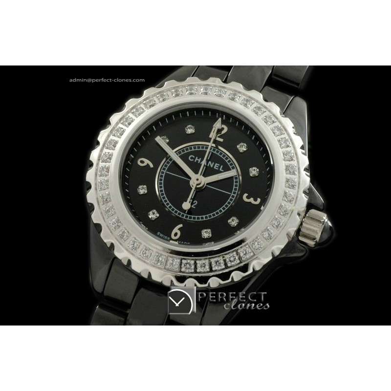 CHA-MI-1012 J12 Mini Black Ceramic Diamonds Japanese Quartz/Boxs