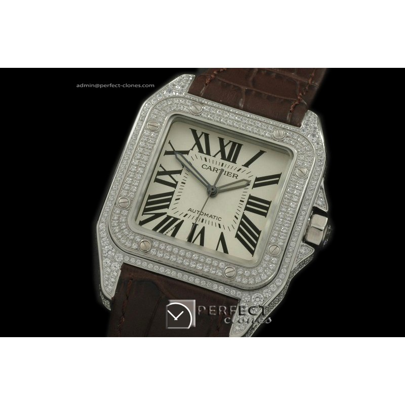 CARS00092BR Santos 10Men SS/Diam/LE White Asian 2824 Ul