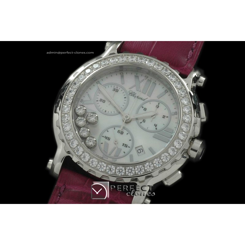 CPSPC10024 Happy Sports Chrono SS/LE/Diam M-Wht/Red Swiss Eta Qt