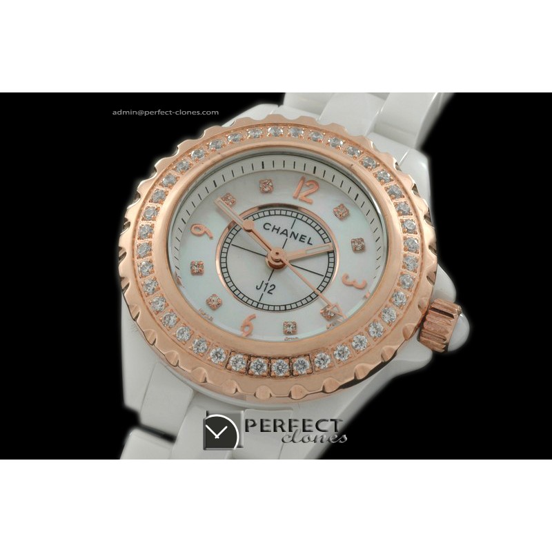 CHA-MI-1022 J12 Mini White Cer/RG TT Diam Japanese Quartz/Boxset