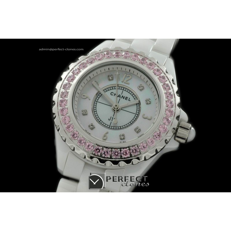 CHA-MI-1003 J12 Mini White Ceramic Diamonds Japanese Quartz/Boxs