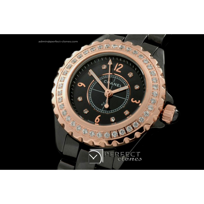 CHA-MI-1032 J12 Mini Black Cer/RG TT Diam Japanese Quartz/Boxset