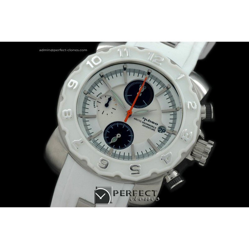 NU10016 Mens Automatic Chrono SS/RU White Jap Quartz Chrono