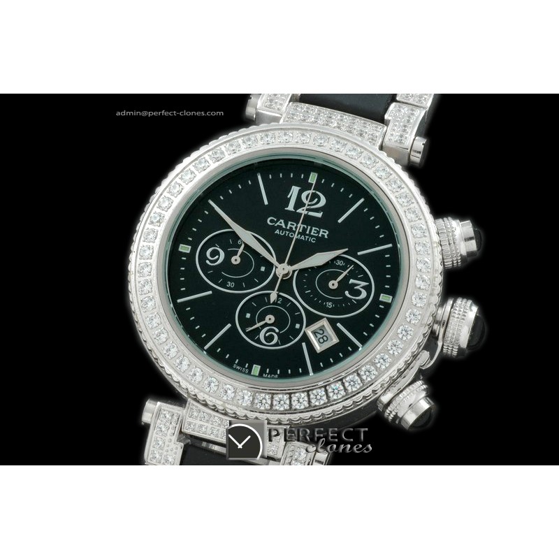 CARPS01104 Pasha Seatimer Chrono Diam/SS/SS Black Jap Quartz Chr