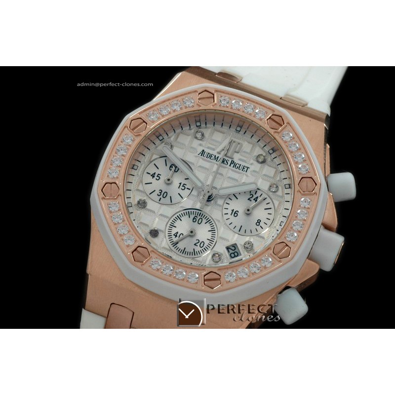 APROL10016 Royal Oak Ladies Chrono RG/RU Diam Bez White Jap OS20