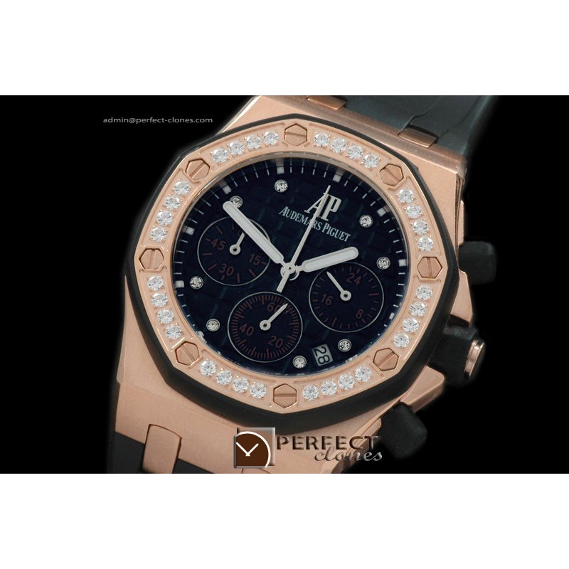 APROL10017 Royal Oak Ladies Chrono RG/RU Diam Bez Black Jap OS20