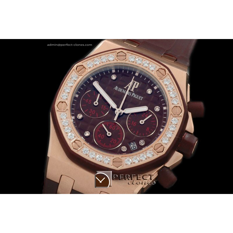 APROL10018 Royal Oak Ladies Chrono RG/RU Diam Bez Brown Jap OS20