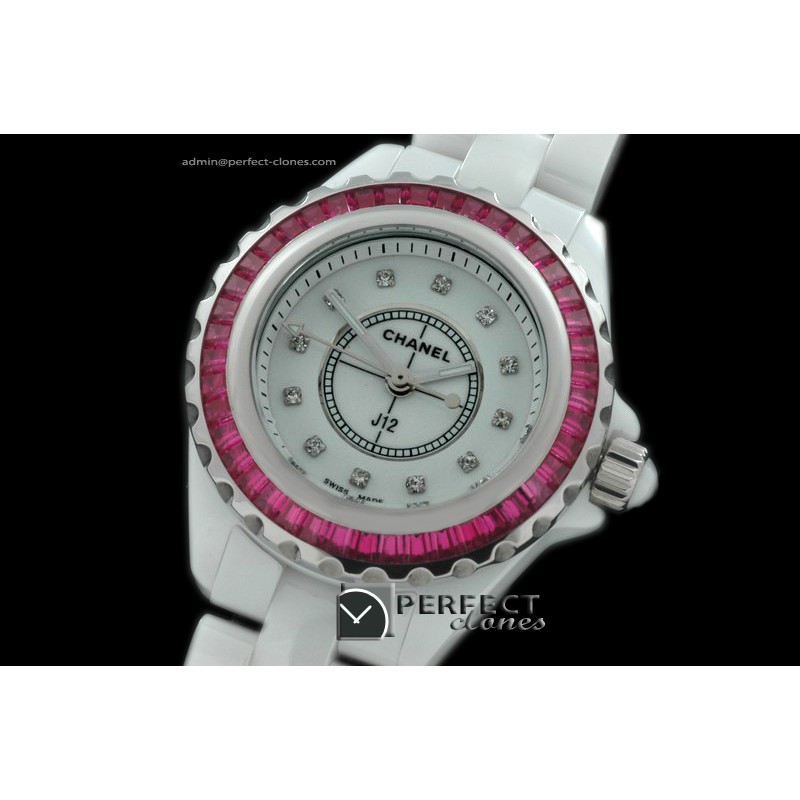 CHA-MI-1007 J12 Mini White Ceramic Sq/Magneta Japanese Quartz/Bo