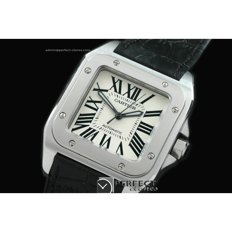 CARS00048BK Santos 10Mid SS/LE White Swiss Eta 2671 Ult Ver