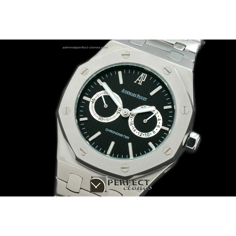 APROC10003 Royal Oak Calender SS/SS Black Jap Quartz
