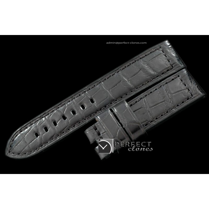 PNA01022 24/24 Black American Croc Straight Cut Leather Strap