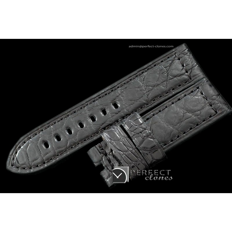 PNA01024 24/24 Black American Croc Straight Cut Leather Strap
