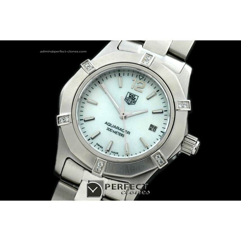 TGAQL10056 Aqracer Ladies SS/SS MOP Wht Stk S-Qtz