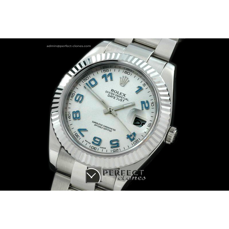 R41DJS00133 SS Oyster Fluted White Blue Num Asian Eta 2836-2 25J