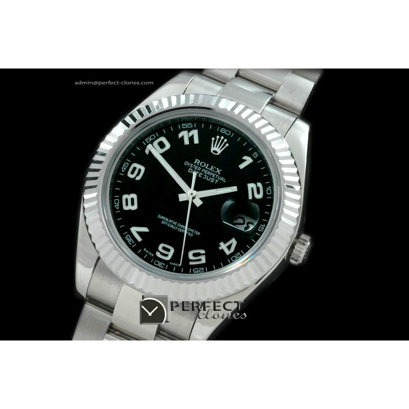 R41DJS00135 SS Oyster Fluted Black Num Asian Eta 2836-2 25J