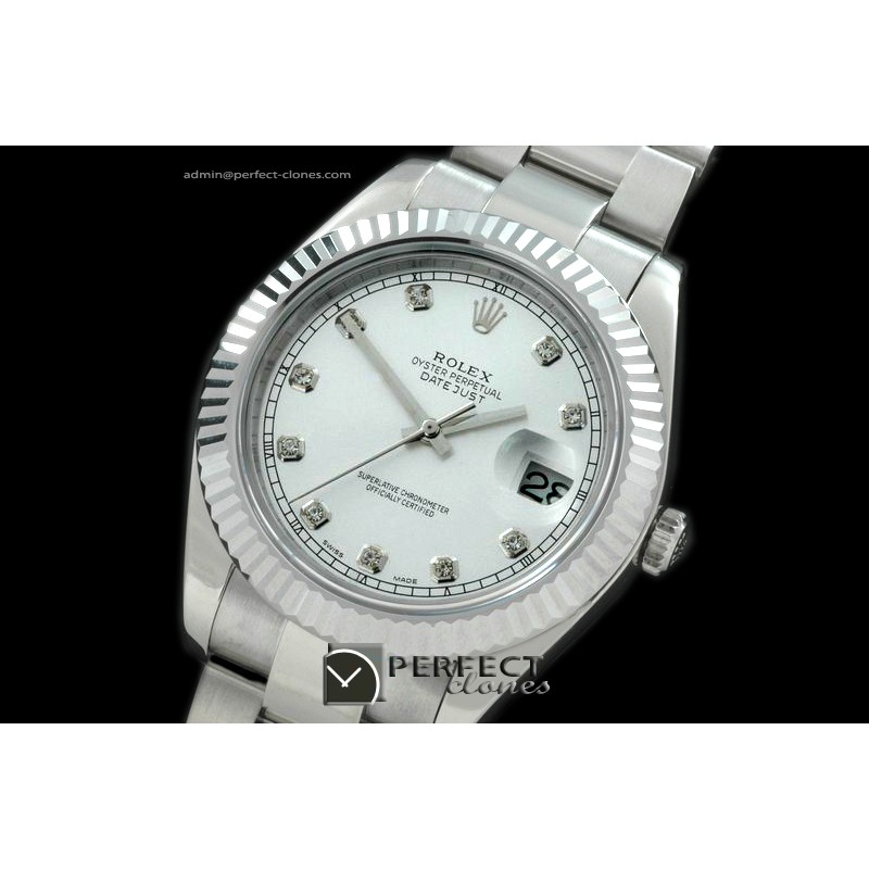 R41DJS00121 SS Oyster Fluted White Diamond Asian Eta 2836-2 25J