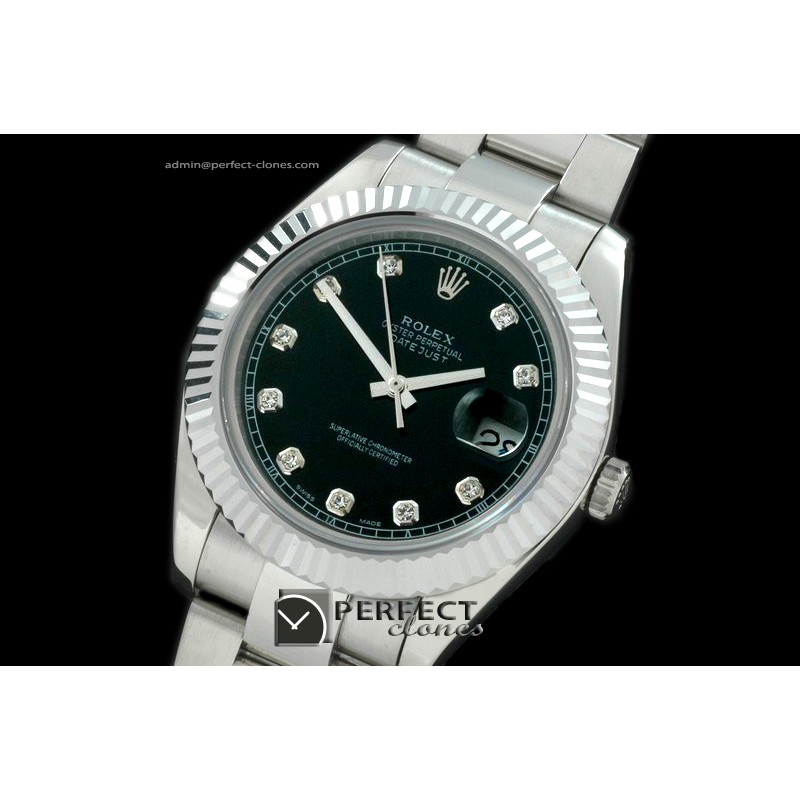 R41DJS00122 SS Oyster Fluted Black Diamond Asian Eta 2836-2 25J
