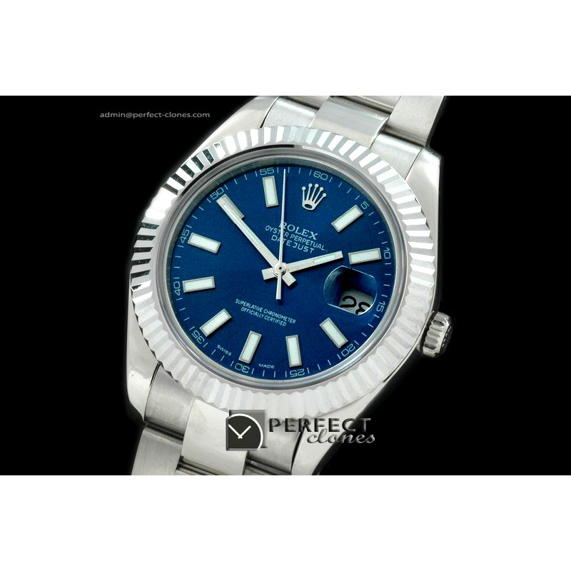 R41DJS00103 SS Oyster Fluted Blue Sticks Asian Eta 2836-2 25J
