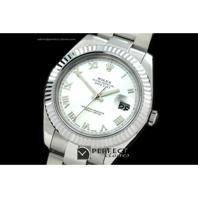 R41DJS00111 SS Oyster Fluted White Roman Asian Eta 2836-2 25J