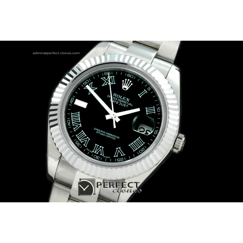 R41DJS00112 SS Oyster Fluted Black Roman Asian Eta 2836-2 25J
