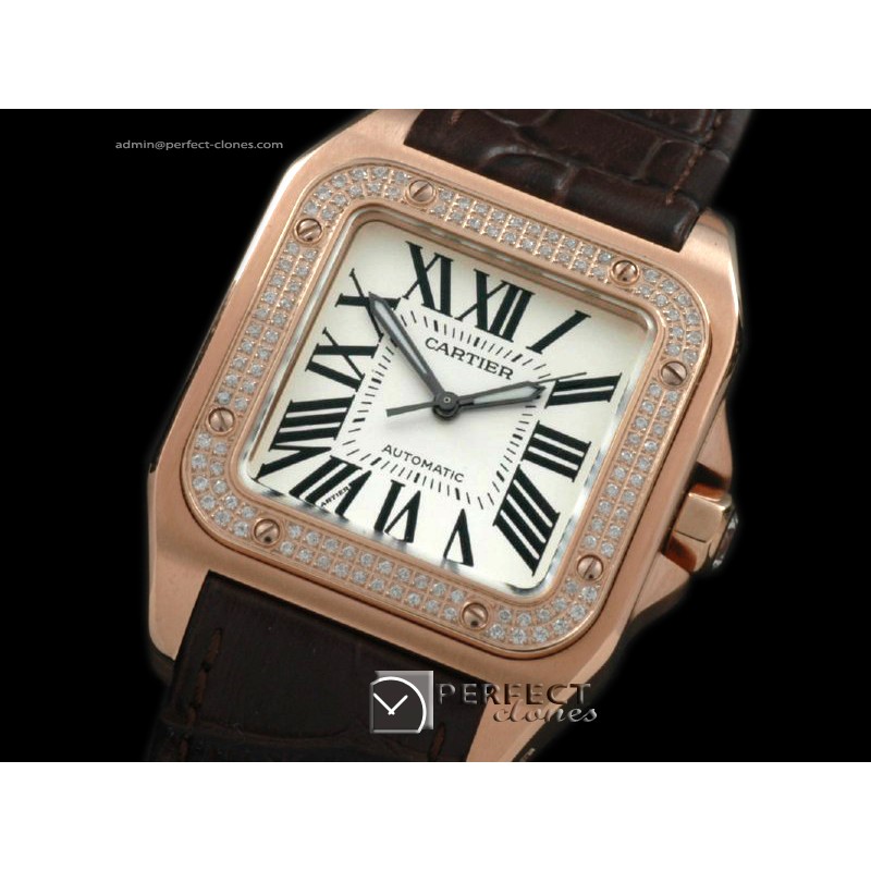 CARS00072BR Santos 10Mid RG/LE Diam White Swiss Eta 2671 Ult V