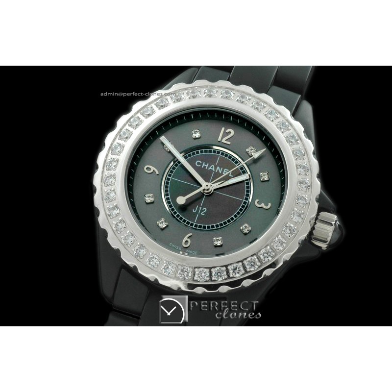 CHA00293 J12 Men Cer/Blk/Diam MOP Black Diam Jap Quartz