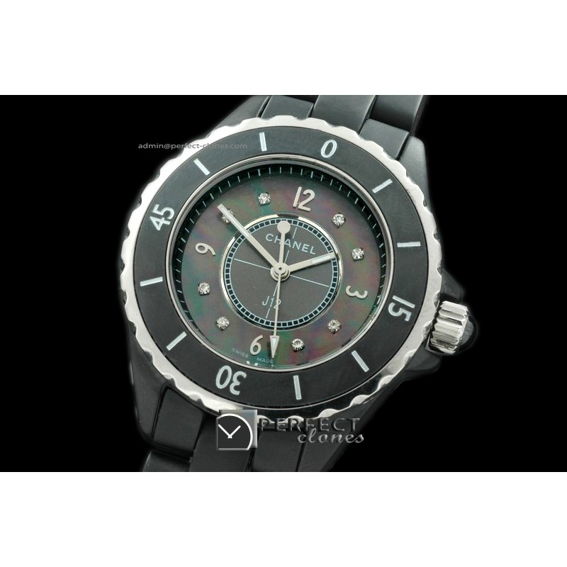 CHA00292L J12 Ladies Cer/Blk MOP Black Diam Jap Quartz