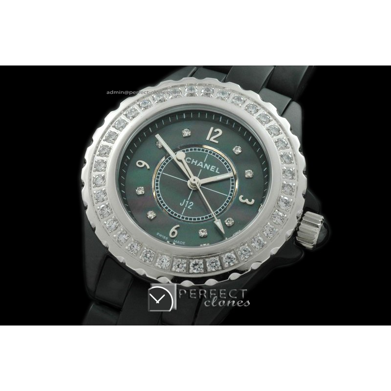 CHA00293L J12 Ladies Cer/Blk/Diam MOP Black Diam Jap Quartz