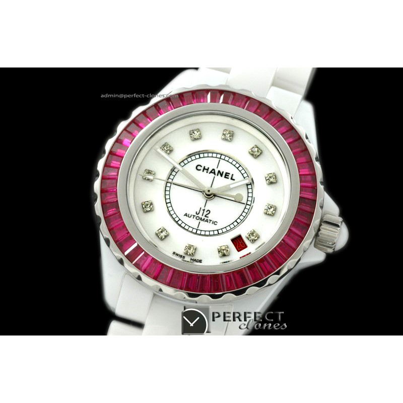 CHA00192 J12 BN Limited Ed White Cer/Ruby Men Asia Eta 2824-2