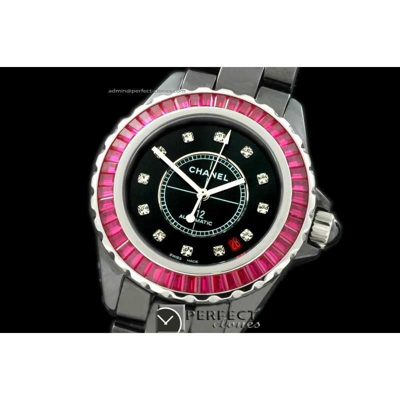 CHA00193 J12 BN Limited Ed Black Cer/Ruby Men Asia Eta 2824-2