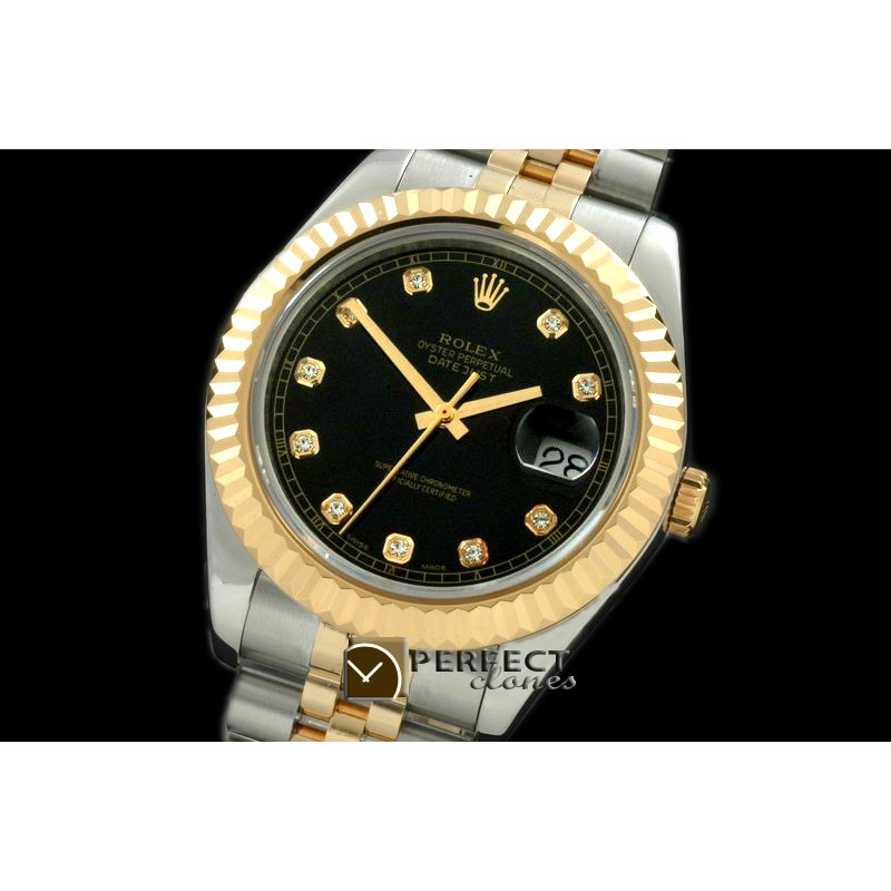 R41DJT00222 SS/YG Jubilee Fluted Black Diamond Asian Eta 2836-2