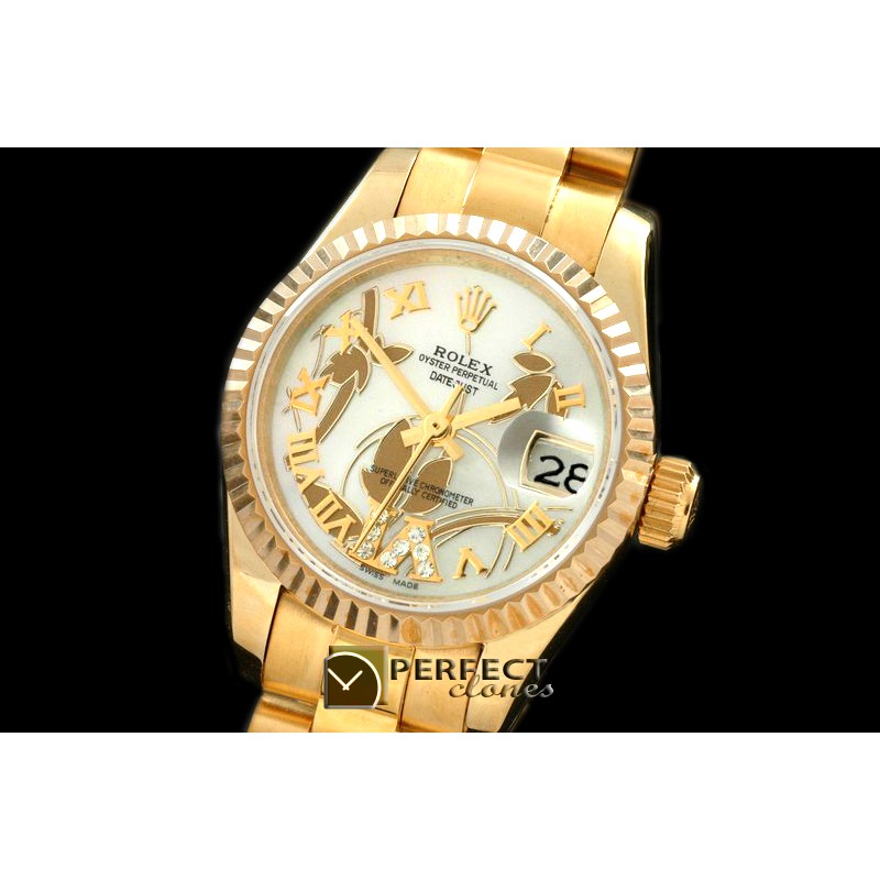 RDJLF06011 2011 Flora Pres/Fluted YG P-White Swiss Eta 2671-2