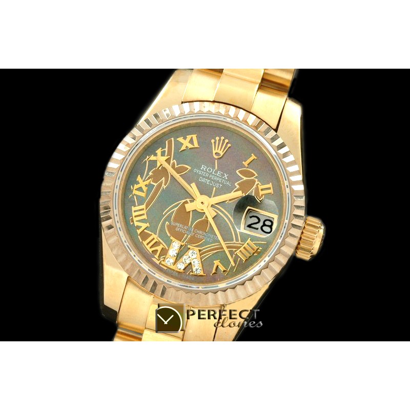 RDJLF06012 2011 Flora Pres/Fluted YG M-Green Swiss Eta 2671-2