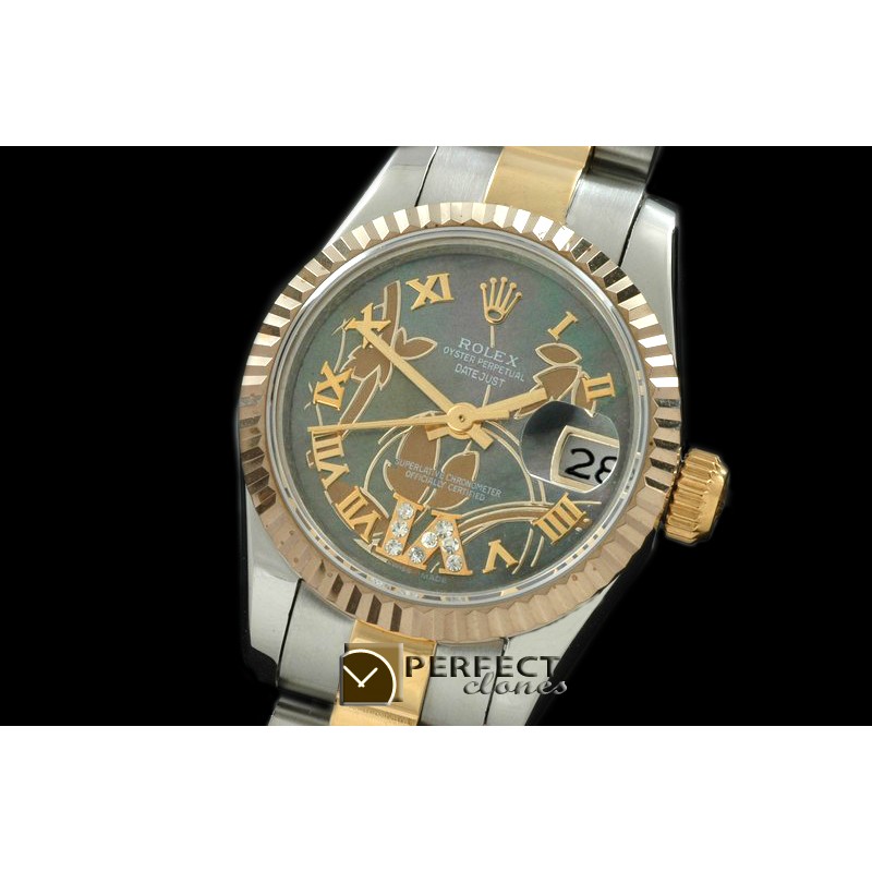 RDJLT06012 2011 Flora Pres/Fluted SS/YG M-Green Swiss Eta 2671-2