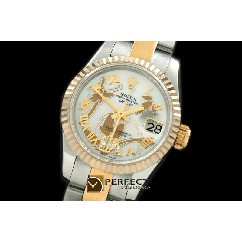RDJLT06071 2011 Flora Oyster/Fluted SS/YG P-White Swiss Eta 2671