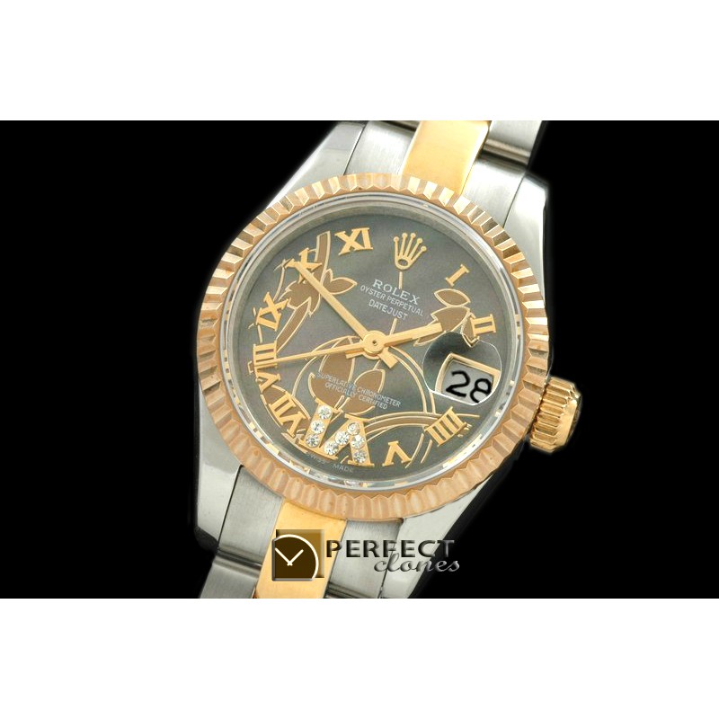 RDJLT06072 2011 Flora Oyster/Fluted SS/YG M-Green Swiss Eta 2671