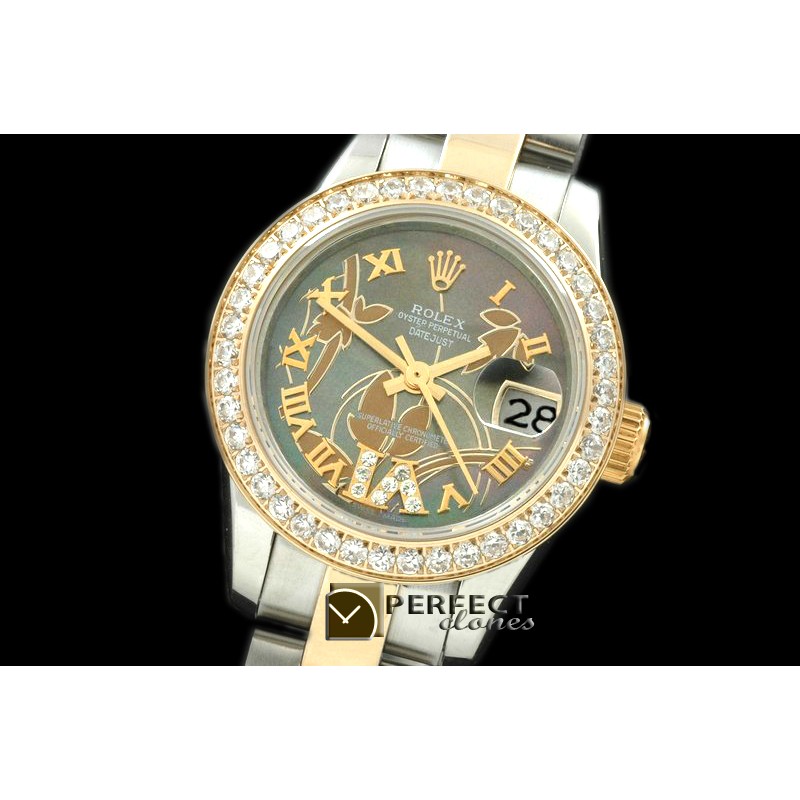 RDJLT06082 2011 Flora Oyster/Diam SS/YG M-Green Swiss Eta 2671-2