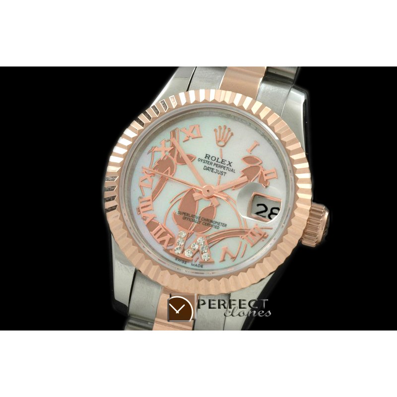 RDJLTR06011 2011 Flora Pres/Fluted SS/RG P-White Swiss Eta 2671-