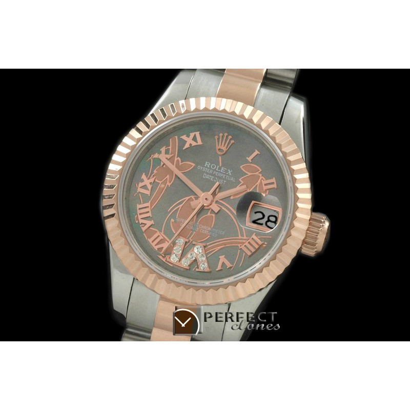 RDJLTR06012 2011 Flora Pres/Fluted SS/RG M-Green Swiss Eta 2671-