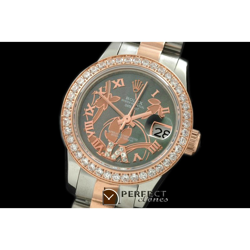 RDJLTR06022 2011 Flora Pres/Diam SS/RG M-Green Swiss Eta 2671-2