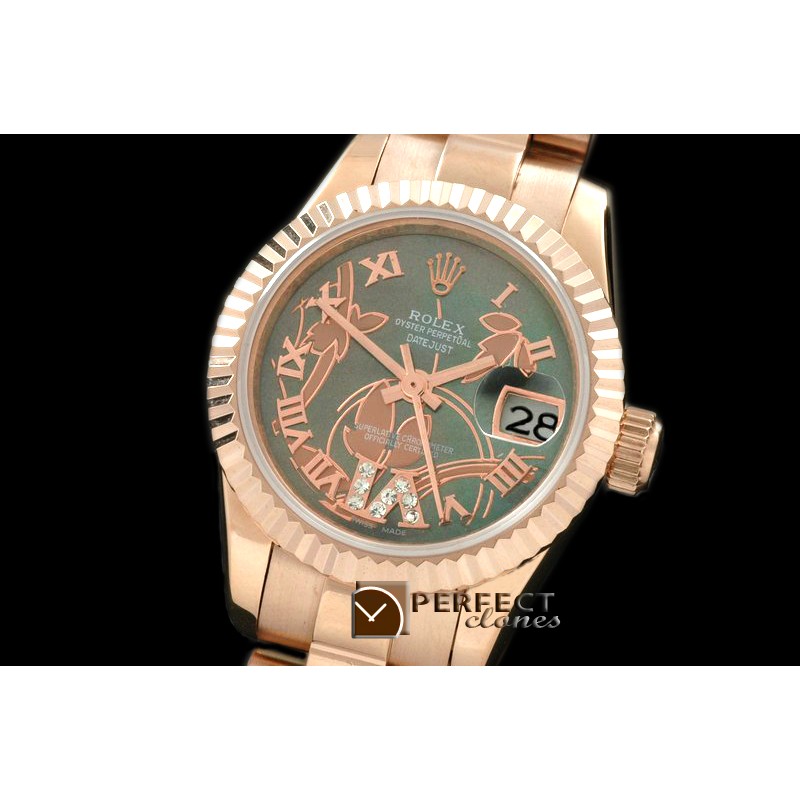 RDJLFR06012 2011 Flora Pres/Fluted RG M-Green Swiss Eta 2671-2