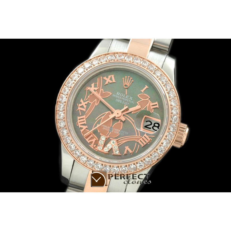 RDJLTR06082 2011 Flora Oyster/Diam SS/RG M-Green Swiss Eta 2671-
