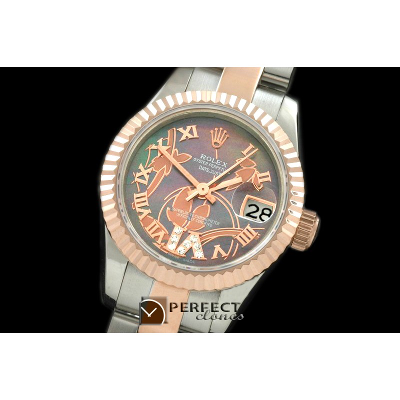 RDJLTR06072 2011 Flora Oyster/Fluted SS/RG M-Green Swiss Eta 267