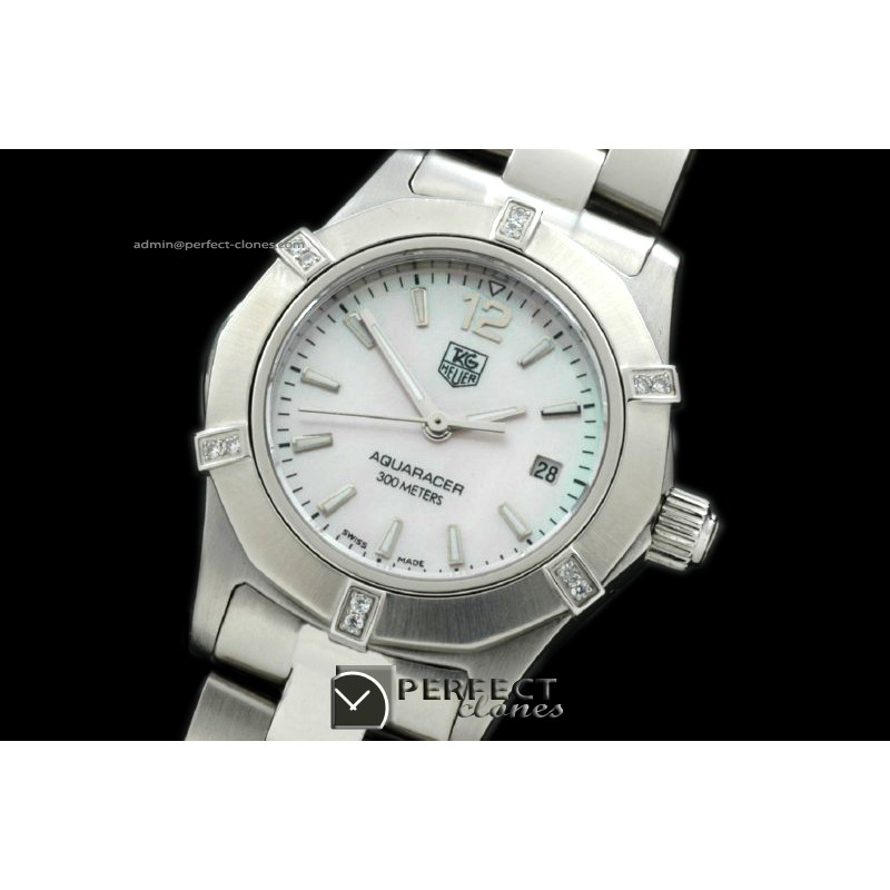 TGAQL10051 Aqracer Ladies SS/SS M-White Stk S-Qtz