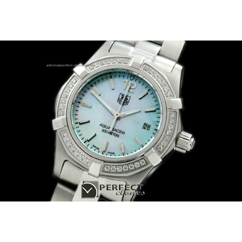 TGAQL10087 Aqracer Ladies SS/SS/Diam MOP Blue Stk S-Qt