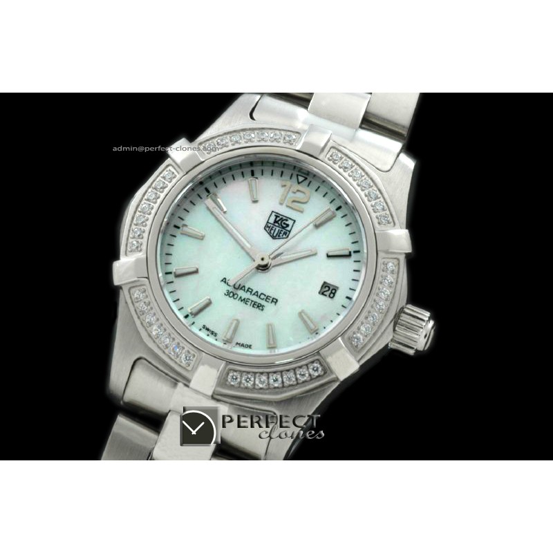 TGAQL10086 Aqracer Ladies SS/SS/Diam MOP Wht Stk S-Qtz