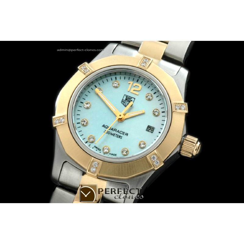 TGAQL10167 Aqracer Ladies TT/TT MOP Blue Diam S-Qtz