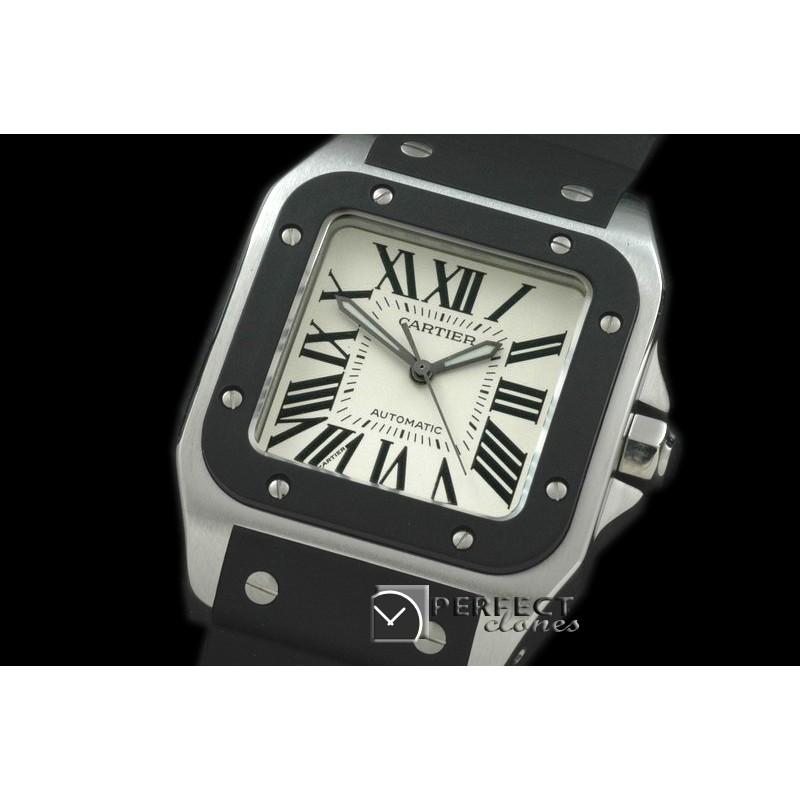 CARS00032 Santos 10Mid SS/RU Wht/Blk Swiss Eta2671