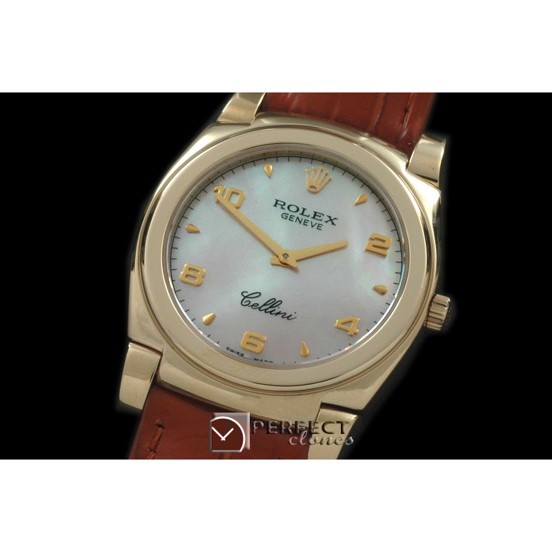 RLC00224 Cellini YG/LE MOP Pink Numeral Swiss Quart
