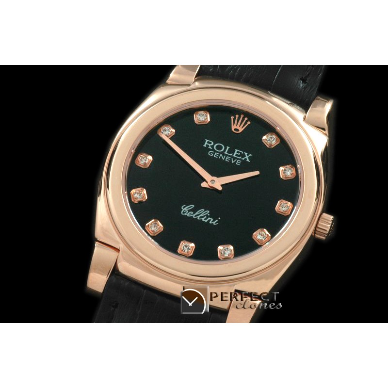RLC00317 Cellini RG/LE Black Diam Swiss Quartz